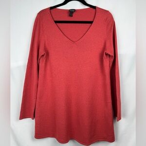 Eileen Fisher Long Sleeve V-Neck Sweater in Coral - Silk & Cashmere